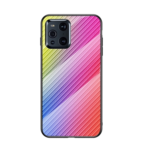 

For OPPO Find X3 / Find X3 Pro Gradient Carbon Fiber Texture TPU Border Tempered Glass Case(Colorful Fiber)