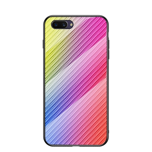 

For OPPO A5 Gradient Carbon Fiber Texture TPU Border Tempered Glass Case(Colorful Fiber)