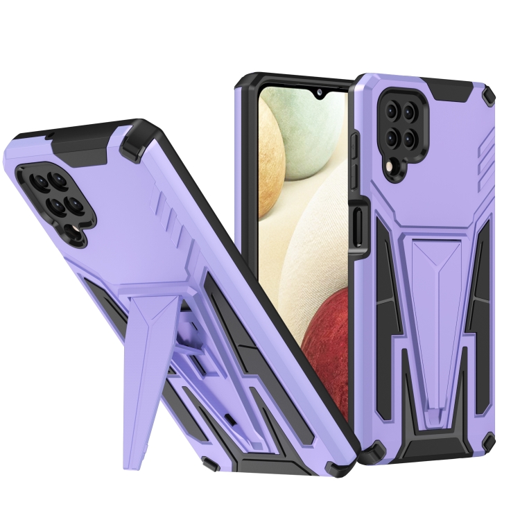 

For Samsung Galaxy A12 EU Version Super V Armor PC + TPU Shockproof Case with Invisible Holder(Purple)