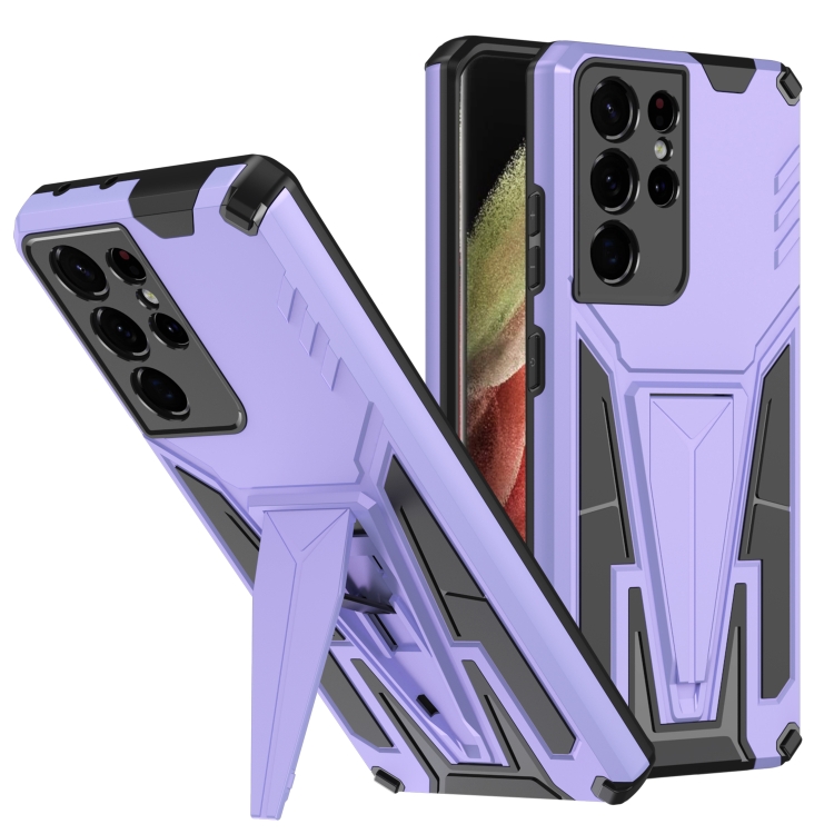 

For Samsung Galaxy S21 Ultra 5G Super V Armor PC + TPU Shockproof Case with Invisible Holder(Purple)