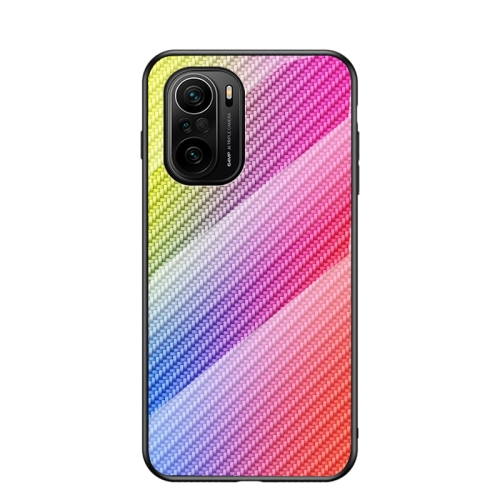 

For Xiaomi Redmi K40 / Poco F3 Gradient Carbon Fiber Texture TPU Border Tempered Glass Case(Colorful Fiber)