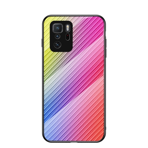 

For Xiaomi Poco X3 GT / Redmi Note 10 Pro 5G Gradient Carbon Fiber Texture TPU Border Tempered Glass Case(Colorful Fiber)