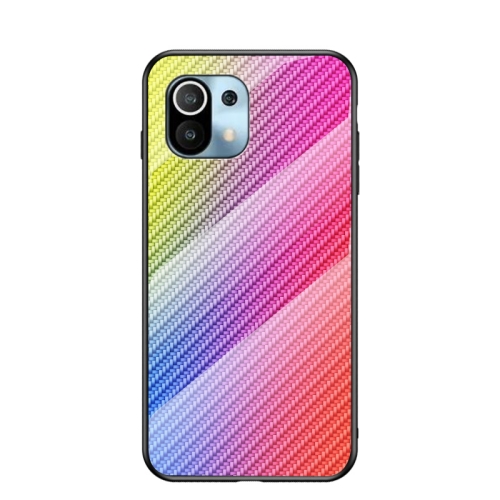 

For Xiaomi Mi 11 Lite 5G Gradient Carbon Fiber Texture TPU Border Tempered Glass Case(Colorful Fiber)