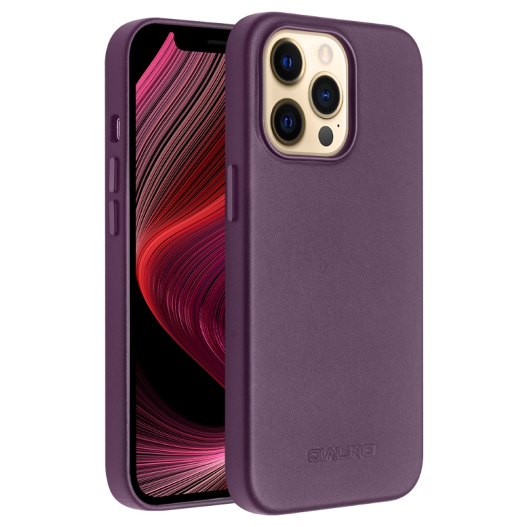 

For iPhone 13 Pro Max QIALINO Nappa Cowhide MagSafe Magnetic Protective Case (Purple Crystal)