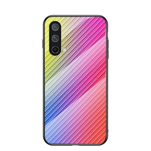 

For OnePlus Nord CE 5G Gradient Carbon Fiber Texture TPU Border Tempered Glass Case(Colorful Fiber)