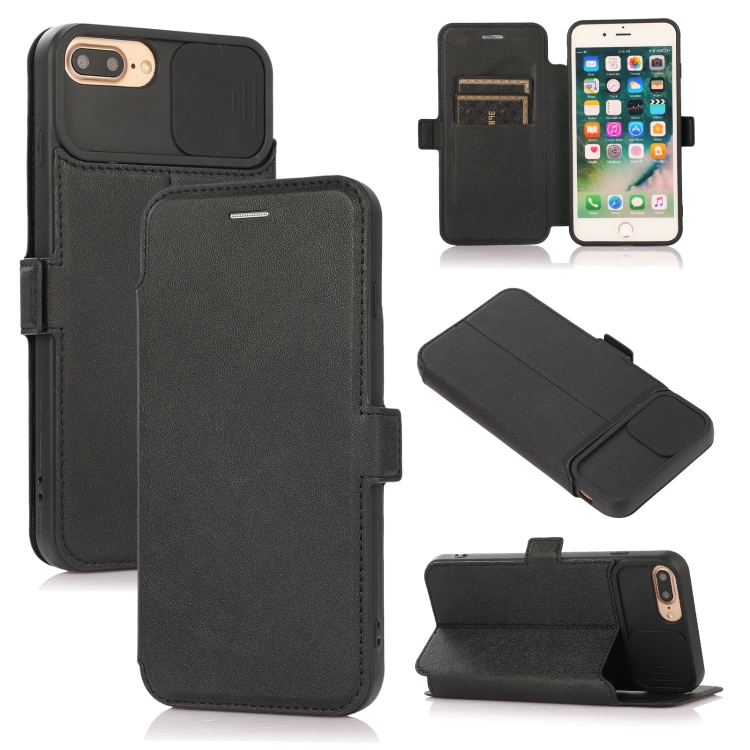 

Push Window Double Buckle PU + Silicone Horizontal Flip Leather Case with Holder & Card Slot For iPhone 8 Plus & 7 Plus(Black)