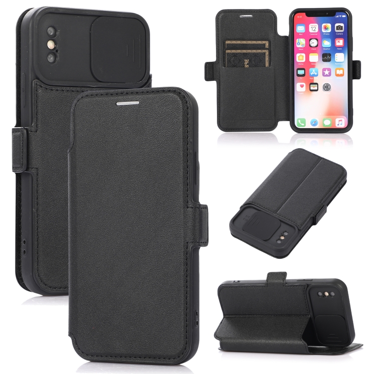 

Push Window Double Buckle PU + Silicone Horizontal Flip Leather Case with Holder & Card Slot For iPhone X & XS(Black)