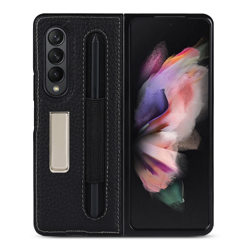 

For Samsung Galaxy Z Fold3 5G Litchi Texture Leather Protective Case with Holder & Pen Slot(Black)