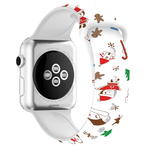 

For Apple Watch Series 7 41mm / 6 & SE & 5 & 4 40mm / 3 & 2 & 1 38mm Christmas Printing Silicone Watch Band(Christmas Snowman)