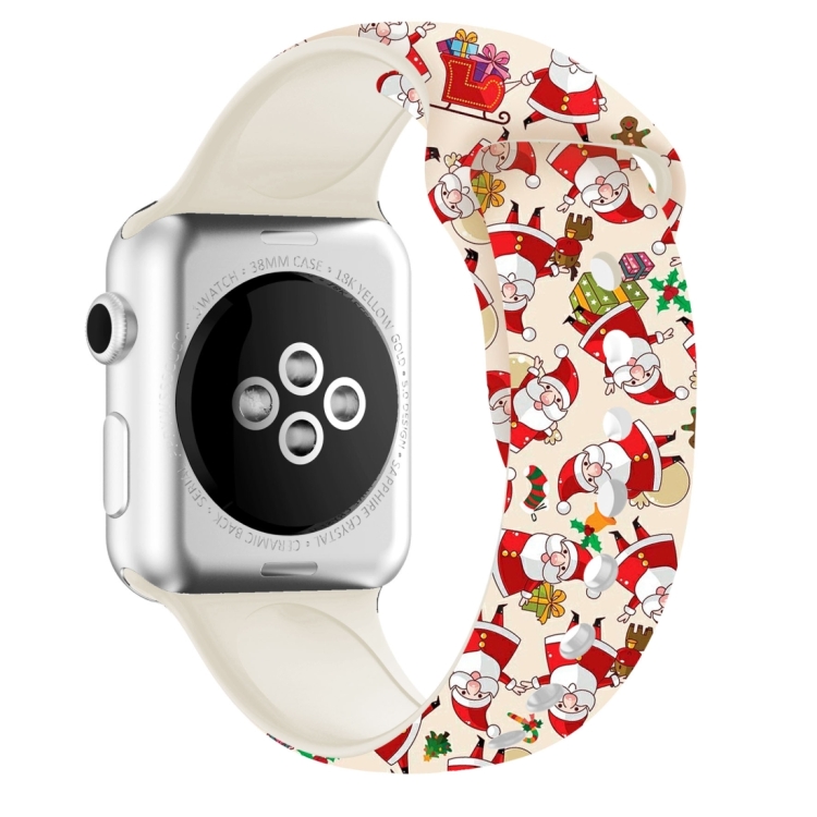 

For Apple Watch Series 7 45mm / 6 & SE & 5 & 4 44mm / 3 & 2 & 1 42mm Christmas Printing Silicone Watch Band(Red Grandpa)