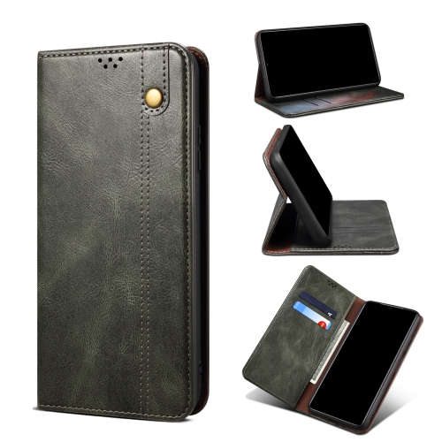 

For OPPO Realme C21Y Simple Wax Crazy Horse Texture Horizontal Flip Leather Case with Card Slots & Holder(Dark Green)