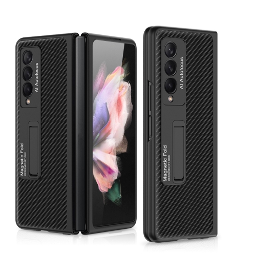 

For Samsung Galaxy Z Fold3 5G GKK Ultra-thin Shockproof Leather Protective Case, with Holder(Carbon Fiber Texture)