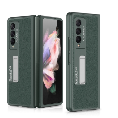 

For Samsung Galaxy Z Fold3 5G GKK Ultra-thin Shockproof Leather Protective Case, with Holder(Green)