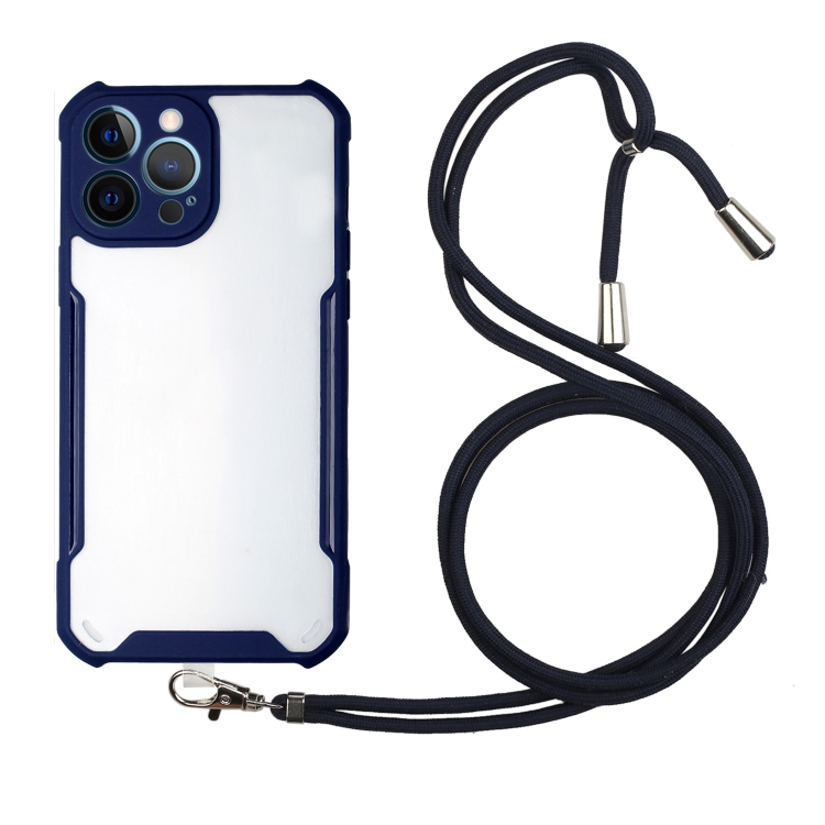 

Acrylic + Color TPU Shockproof Case with Neck Lanyard For iPhone 13 Pro(Dark Blue)
