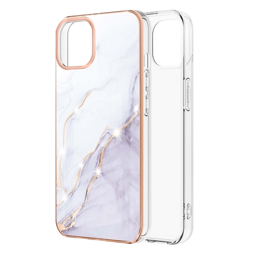 

Electroplating Marble Pattern Dual-side IMD TPU Shockproof Case For iPhone 13 Pro(White 006)