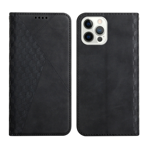 

For iPhone 12 / 12 Pro Diamond Pattern Splicing Skin Feel Magnetic Horizontal Flip Leather Case with Card Slots & Holder & Wallet(Black)