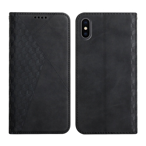 

Diamond Pattern Splicing Skin Feel Magnetic Horizontal Flip Leather Case with Card Slots & Holder & Wallet For iPhone X / XS(Black)