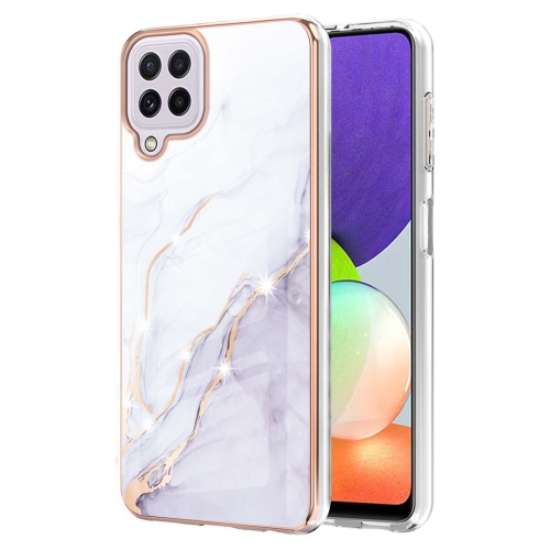 

For Samsung Galaxy A22 4G EU Version Electroplating Marble Pattern Dual-side IMD TPU Shockproof Case(White 006)