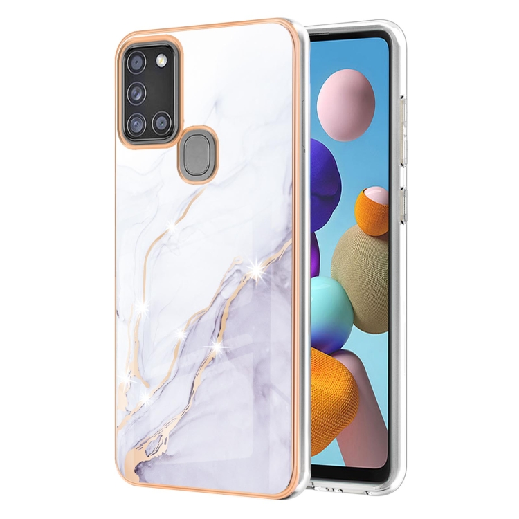 

For Samsung Galaxy A21s Electroplating Marble Pattern Dual-side IMD TPU Shockproof Case(White 006)