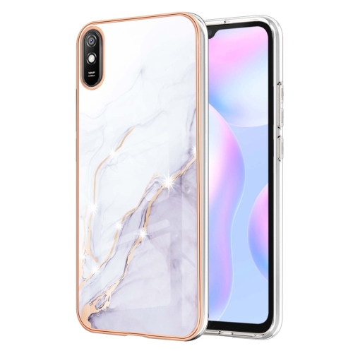 

For Xiaomi Redmi 9A Electroplating Marble Pattern Dual-side IMD TPU Shockproof Case(White 006)