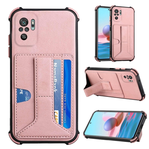 

For Xiaomi Redmi Note 10 4G / Note 10S Dream PU + TPU Four-corner Shockproof Back Cover Case with Card Slots & Holder(Rose Gold)