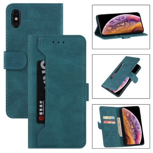 

Reverse Buckle Horizontal Flip PU Leather Case with Holder & Card Slot & Wallet For iPhone XS / X(Lake Blue)