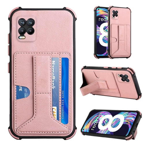 

For OPPO Realme 8 Dream PU + TPU Four-corner Shockproof Back Cover Case with Card Slots & Holder(Rose Gold)