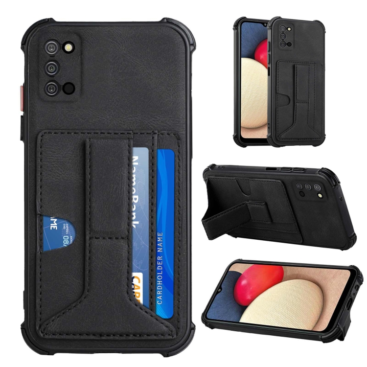 

For Samsung Galaxy A02s US Version / A03s Dream PU + TPU Four-corner Shockproof Back Cover Case with Card Slots & Holder(Black)