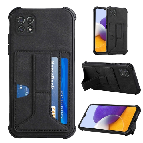 

For Samsung Galaxy A22 5G Dream PU + TPU Four-corner Shockproof Back Cover Case with Card Slots & Holder(Black)