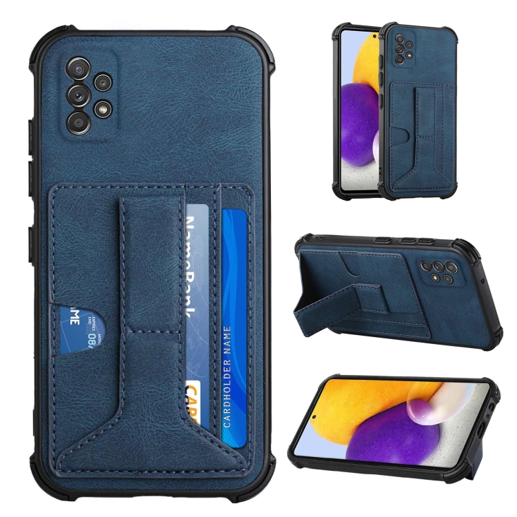 

For Samsung Galaxy A72 5G / 4G Dream PU + TPU Four-corner Shockproof Back Cover Case with Card Slots & Holder(Blue)