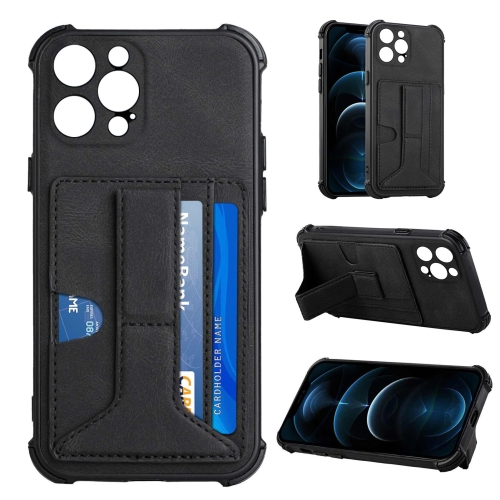 

For iPhone 13 Pro Max Dream PU+TPU Four-corner Shockproof Back Cover Case with Card Slots & Holder (Black)