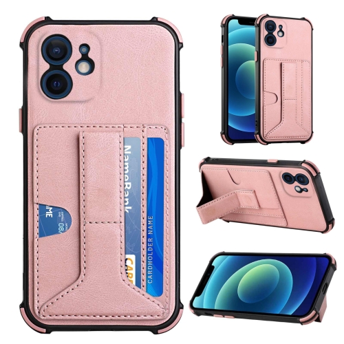 

For iPhone 12 mini Dream PU+TPU Four-corner Shockproof Back Cover Case with Card Slots & Holder (Rose Gold)