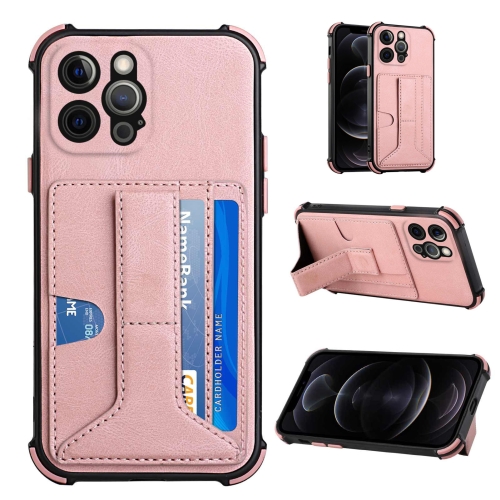 

For iPhone 12 Pro Dream PU+TPU Four-corner Shockproof Back Cover Case with Card Slots & Holder(Rose Gold)