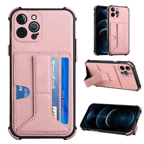 

For iPhone 12 Pro Max Dream PU+TPU Four-corner Shockproof Back Cover Case with Card Slots & Holder(Rose Gold)