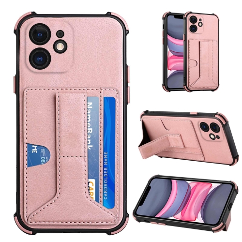 

For iPhone 11 Dream PU+TPU Four-corner Shockproof Back Cover Case with Card Slots & Holder (Rose Gold)