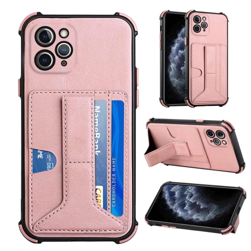 

For iPhone 11 Pro Dream PU+TPU Four-corner Shockproof Back Cover Case with Card Slots & Holder (Rose Gold)