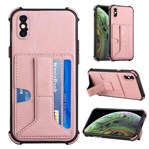 

For iPhone X / XS Dream PU+TPU Four-corner Shockproof Back Cover Case with Card Slots & Holder(Rose Gold)