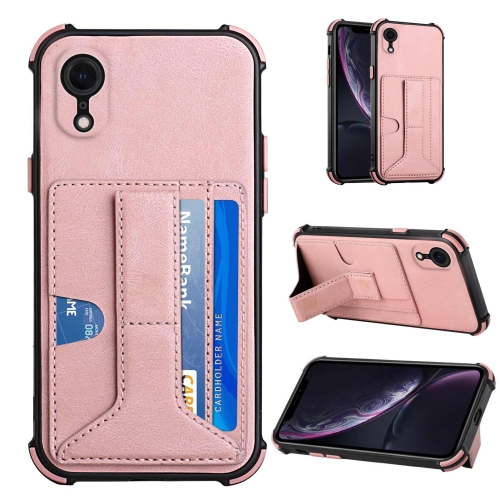 

For iPhone XR Dream PU+TPU Four-corner Shockproof Back Cover Case with Card Slots & Holder(Rose Gold)