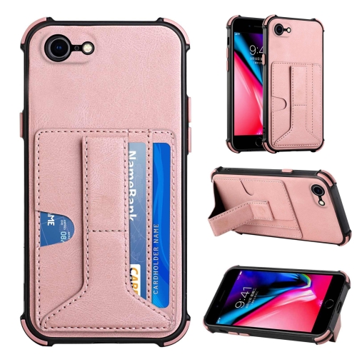 

For iPhone SE 2022 / SE 2020 / 8 / 7 Dream PU+TPU Four-corner Shockproof Back Cover Case with Card Slots & Holder(Rose Gold)