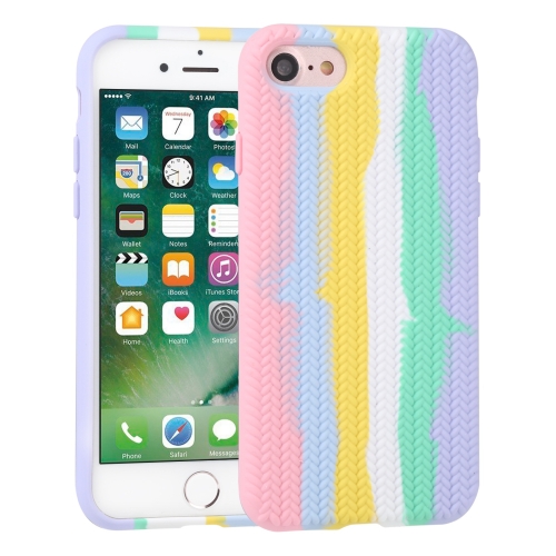 

For iPhone SE 2022 / SE 2020 / 8 / 7 Herringbone Texture Silicone Protective Case(Rainbow Pink)