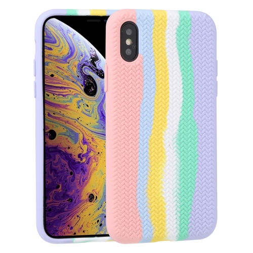 

Herringbone Texture Silicone Protective Case For iPhone X / XS(Rainbow Pink)