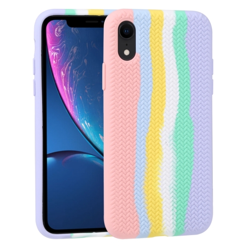 

Herringbone Texture Silicone Protective Case For iPhone XR(Rainbow Pink)