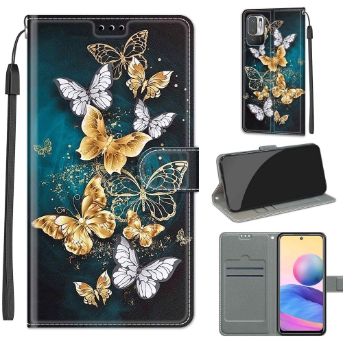 

Voltage Coloured Drawing Magnetic Clasp Horizontal Flip PU Leather Case with Holder & Card Slots For Xiaomi Redmi Note 10 5G(C20 Gold Silver Flying Butterflies)