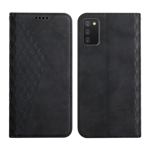 

For Samsung Galaxy A02s US Version Diamond Pattern Splicing Skin Feel Magnetic Horizontal Flip Leather Case with Card Slots & Holder & Wallet(Black)