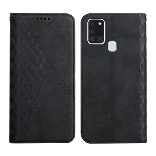 

For Samsung Galaxy A21s Diamond Pattern Splicing Skin Feel Magnetic Horizontal Flip Leather Case with Card Slots & Holder & Wallet(Black)
