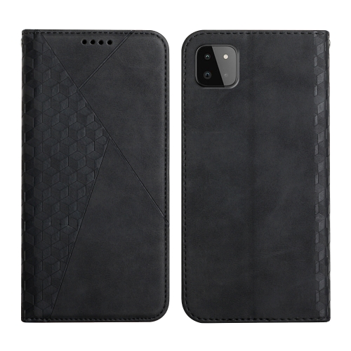 

For Samsung Galaxy A22 5G Diamond Pattern Splicing Skin Feel Magnetic Horizontal Flip Leather Case with Card Slots & Holder & Wallet(Black)