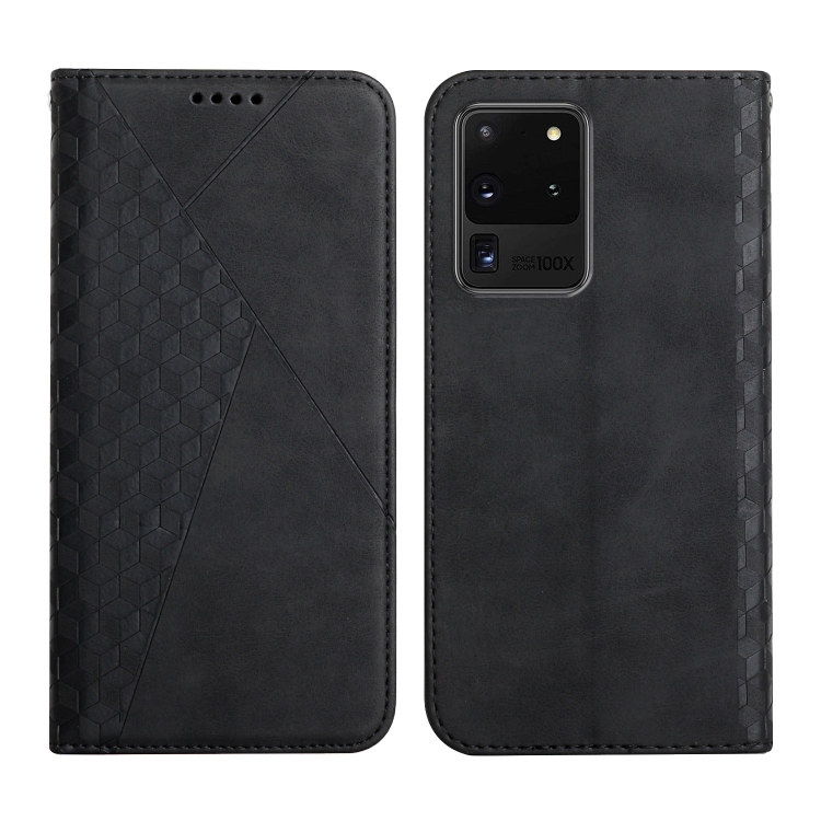 

For Samsung Galaxy S20 Ultra Diamond Pattern Splicing Skin Feel Magnetic Horizontal Flip Leather Case with Card Slots & Holder & Wallet(Black)