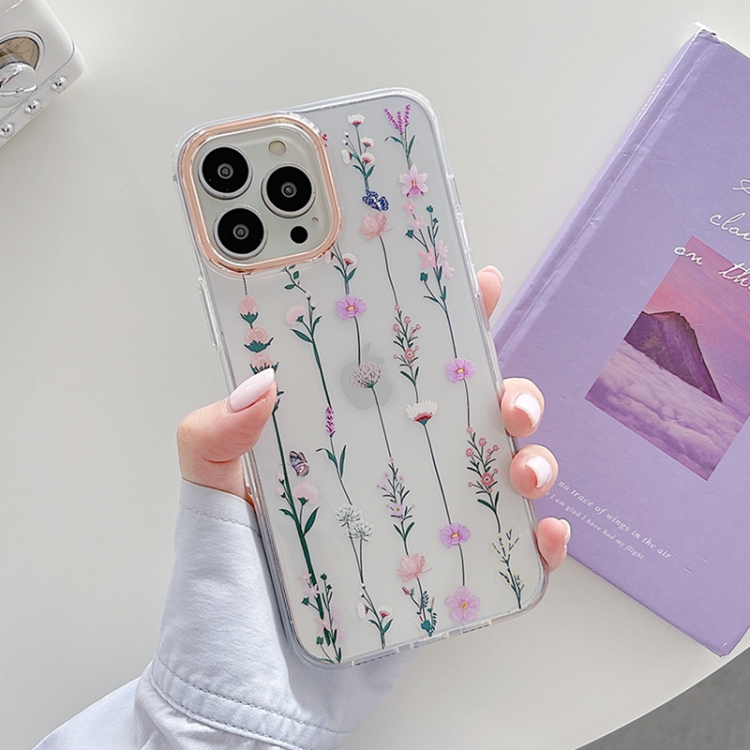 

Flowers Pattern Dual-side Laminating Soft TPU Protective Case For iPhone 13 Pro Max(Purple)