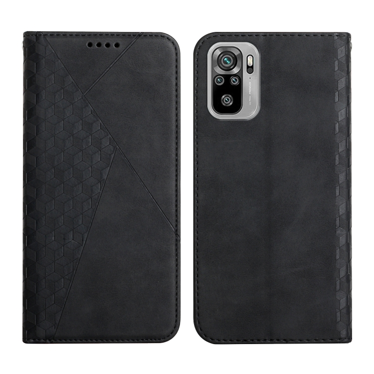 

For Xiaomi Redmi Note 10 4G Diamond Pattern Splicing Skin Feel Magnetic Horizontal Flip Leather Case with Card Slots & Holder & Wallet(Black)