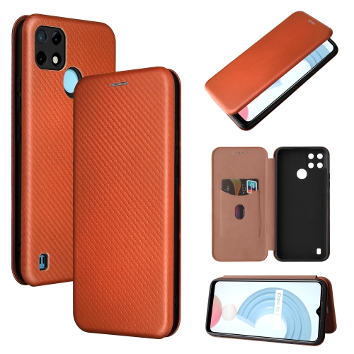 

For OPPO Realme C21Y Carbon Fiber Texture Horizontal Flip TPU + PC + PU Leather Case with Card Slot(Brown)